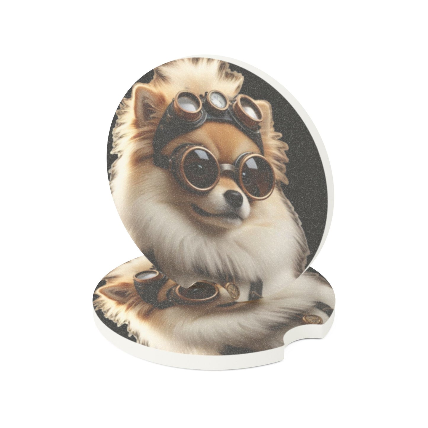 Steampunk Pomeranian Dog Car Coaster, Cute Pet Accessory, Car Interior Decor, Gift for Dog Lovers, Pomeranian Coaster