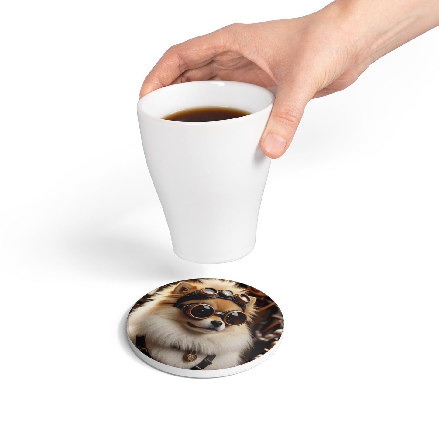 Ceramic Coaster Steampunk Dog Pomeranian, Steampunk, Dog lovers, Unique Designs