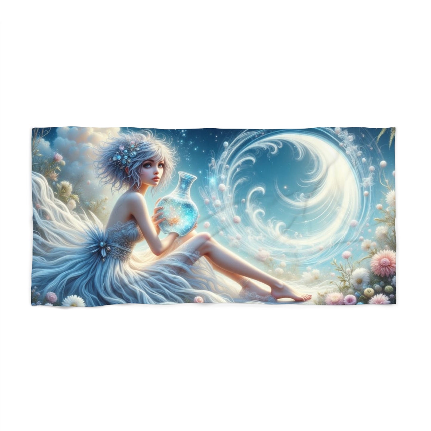 Zodiac Aquarius, Dreamy Fantasy Beach Towel, Magical Towel for Pool Days, Summer Beach Accessories, Gift for Beach Lovers, Watercolor Ocean Towel