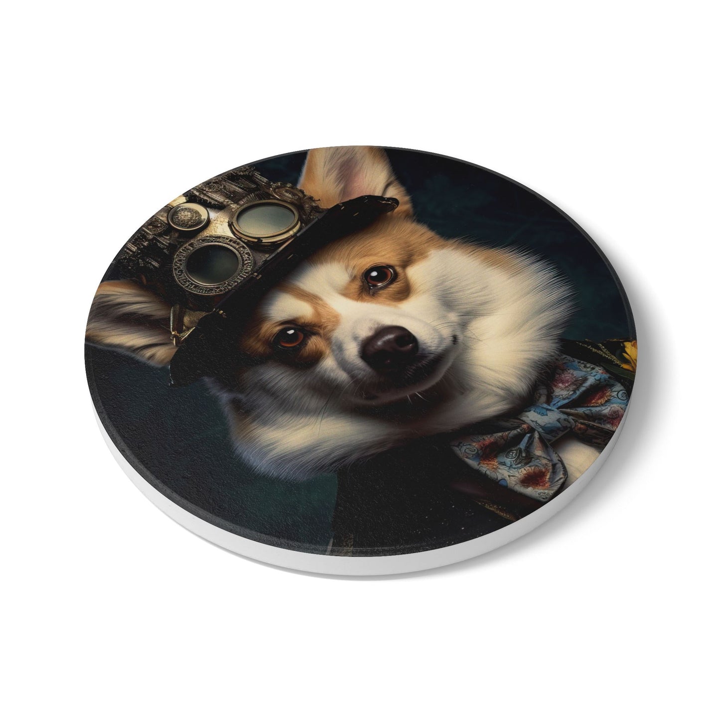Ceramic Coaster Steampunk Dog Corgi, Steampunk Gifts, Unique Designs