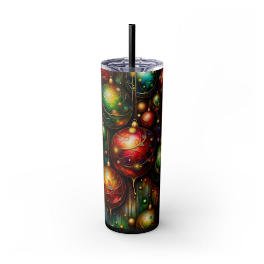 Colorful Holiday Skinny Tumbler with Straw - Perfect for Christmas, Gifts, Parties, Seasonal Decor, Vibrant Drinkware