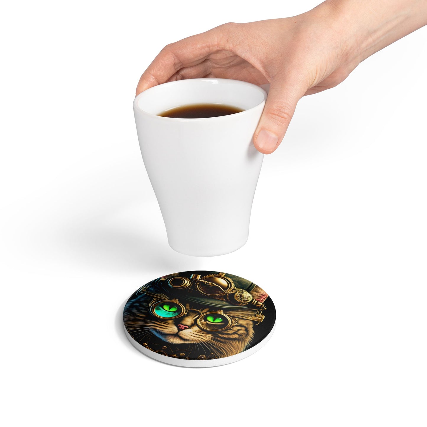 Ceramic Coaster, Steampunk Cat Top Hat, Cats, Steampunk Designs