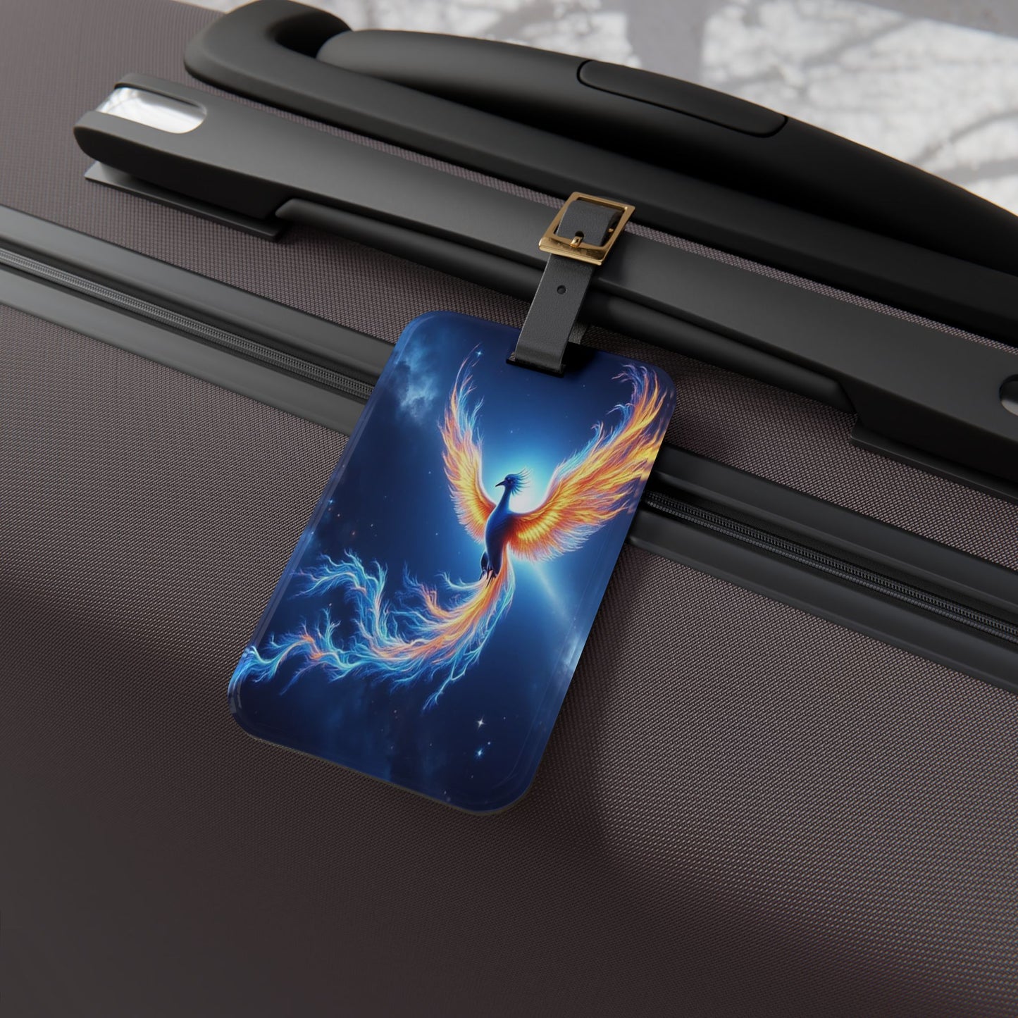 Vibrant Phoenix Luggage Tag, Travel Accessory, Personalized Gift, Baggage Identifier, Ideal for Adventurers