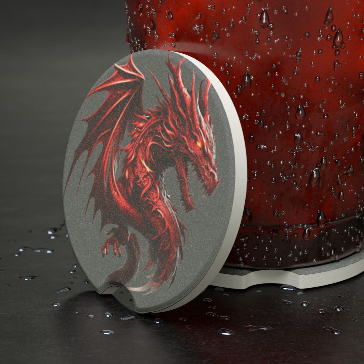 Red Dragon Soapstone Car Coaster | Auto Accessories, Gift for Car Lovers, Unique Car Decor, Fantasy Theme, Car Interior Decor