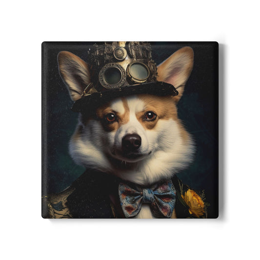 Ceramic Coaster Steampunk Dog Corgi, Steampunk Gifts, Unique Designs