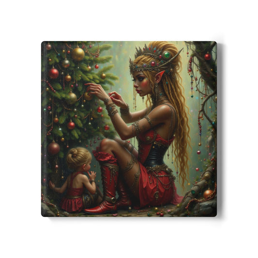 Enchanting Fairy Christmas Ceramic Coaster, Holiday Decor, Unique Gift, Home Barware, Yuletide Cheer, Elf Theme