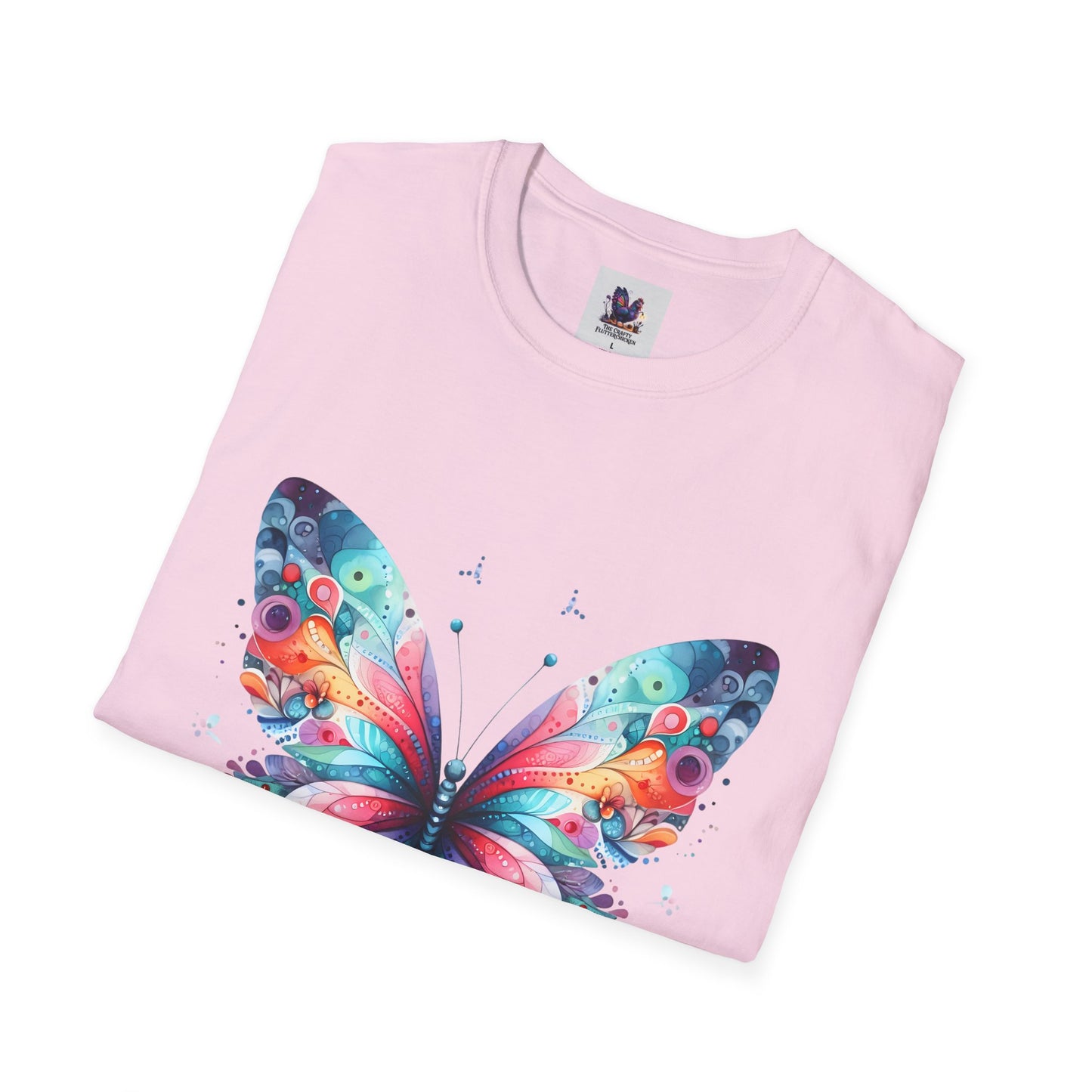 Colorful Butterfly Art Unisex Softstyle T-Shirt, Colorful Tee, Nature-Inspired Apparel, Cute Graphic Shirt