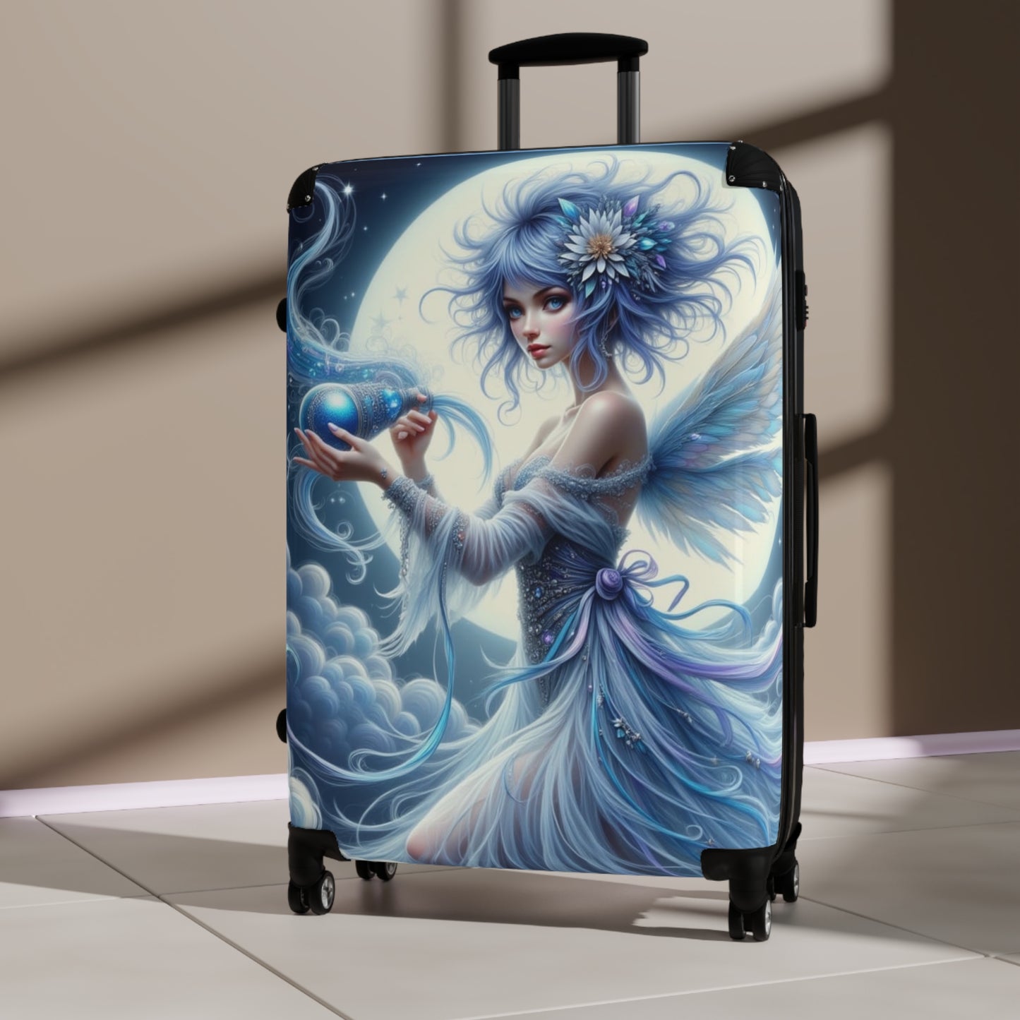 Aquarius, Fairy Tale Suitcase with Wings, Travel Bag, Carry-On Luggage, Magical Art Design, Unique Gift for Adventurers, Astrology Signs