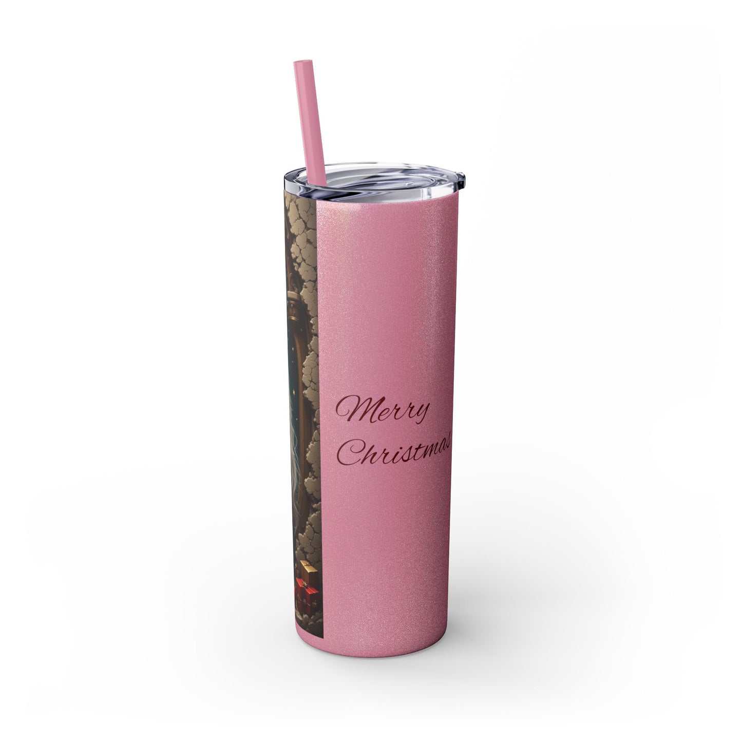 Christmas Rabbit Tumbler, 20oz Skinny Tumbler with Straw, Holiday Drinkware, Cute Bunny Decor, Winter Gift for Dog Lovers, Festive Cup