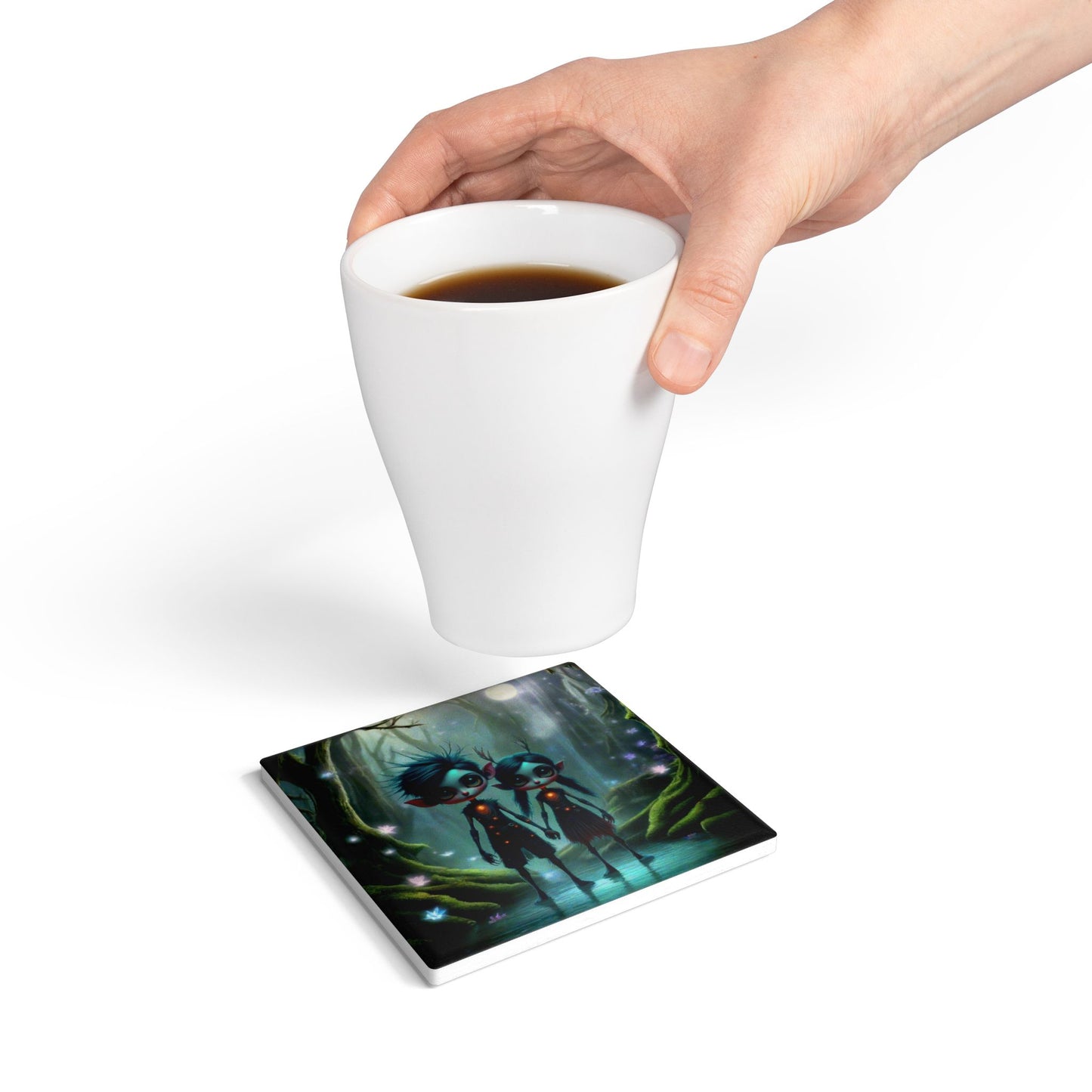 Ceramic Coaster, Tiny Terrors Pan & Pandora