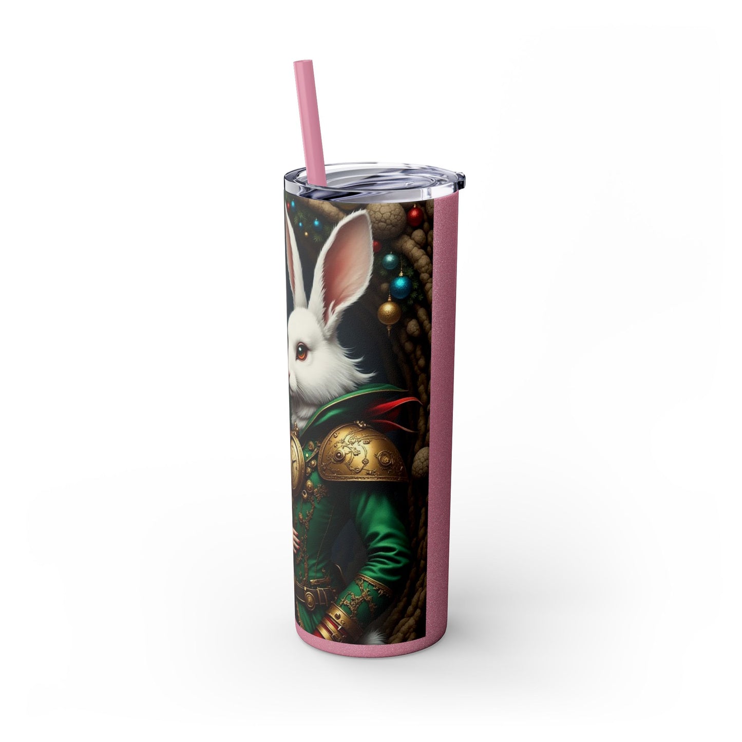 Whimsical Winter Skinny Tumbler with Rabbit Design, Christmas Gift, Holiday Drinkware, Fun Travel Mug, Cute Beverage Container