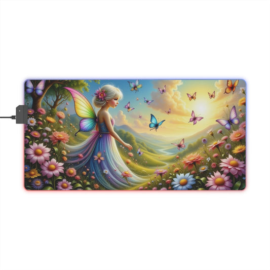 LED Gaming Mouse Pad with Enchanting Fairy Design, RGB Lighted Desk Mat, Gaming Setup Decor, Butterfly Theme Mousepad