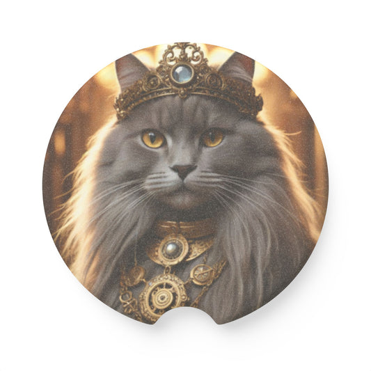 Majestic Cat Car Coaster - Stylish Soapstone Coaster for Pet Lovers, Cute Car Accessory, Gifts for Cat Lovers, Unique Home Decor