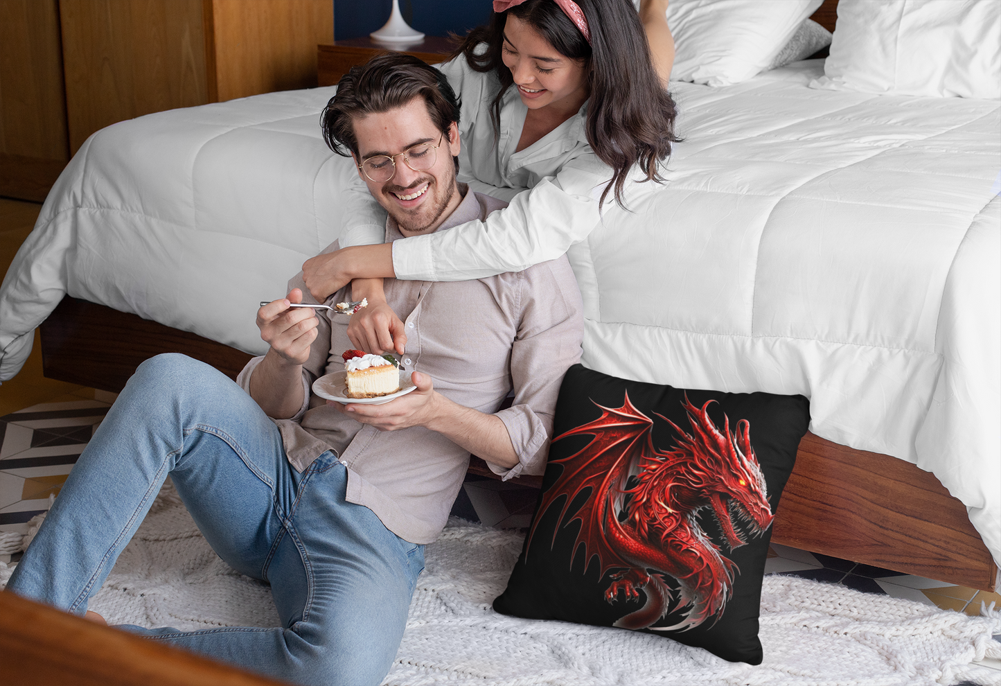 Red Dragon Fantasy Pillow, Dragon Decor, Gothic Home Accent, Gift for Fantasy Lovers, Cozy Gaming Room Accessory