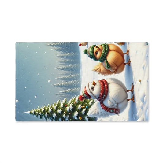 Winter Chickens Hand Towel, Cozy Kitchen Decor, Holiday Gift, Farmhouse Style, Cute Snowy Towels