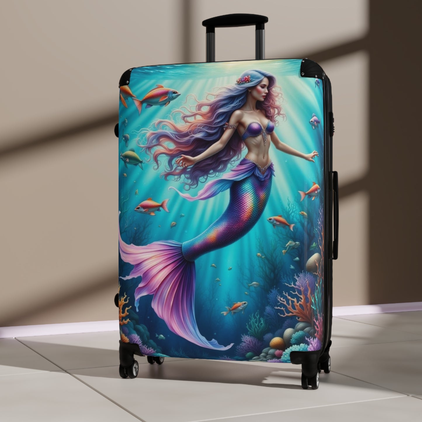 Mermaid Print Suitcase, Travel Luggage, Vacation Gear, Nautical Design, Kids & Adults Travel Fun