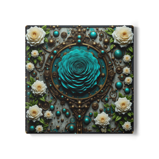 Elegant Floral Ceramic Coaster Set - Steampunk Vintage Rose Design, Perfect for Home Decor, Gifts, Weddings, and Table Settings