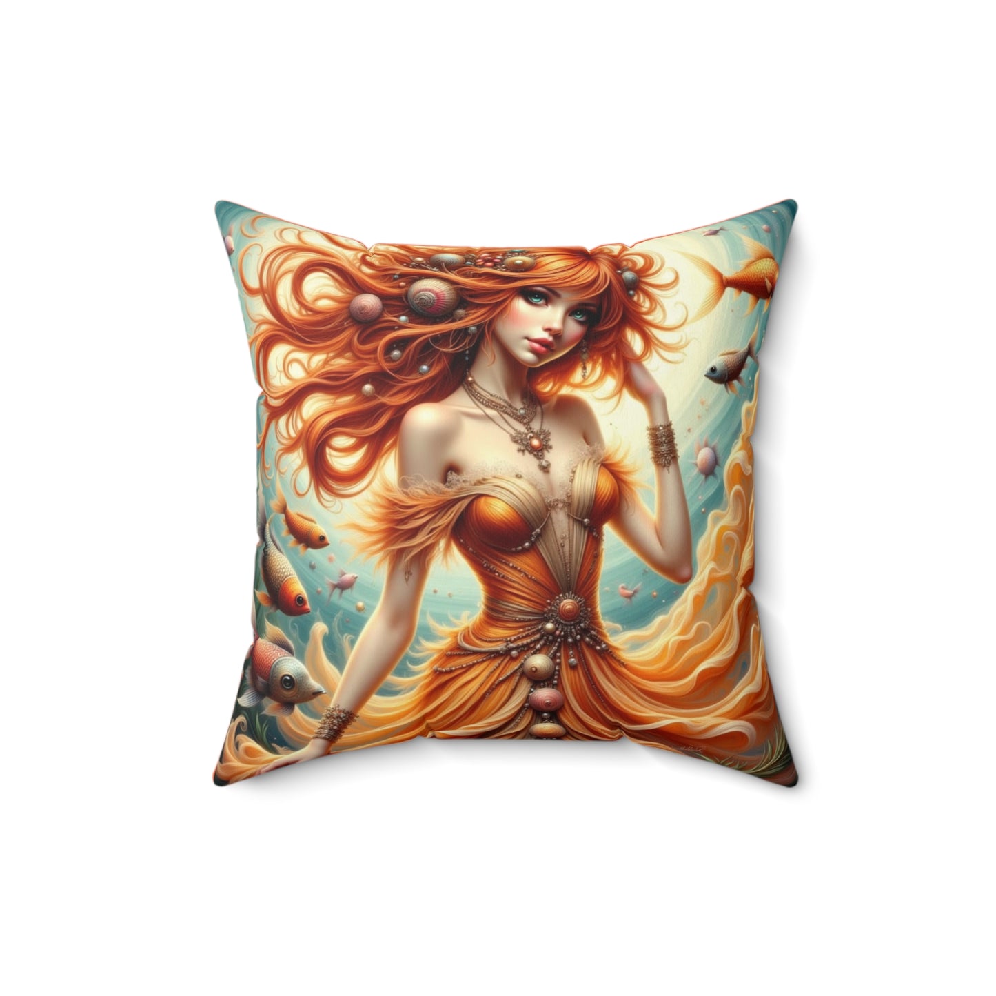 Zodiac Pisces, Vibrant Mermaid Art Pillow, Home Decor, Fantasy Cushion, Bedroom Accent, Beach House Gift, Boho Style