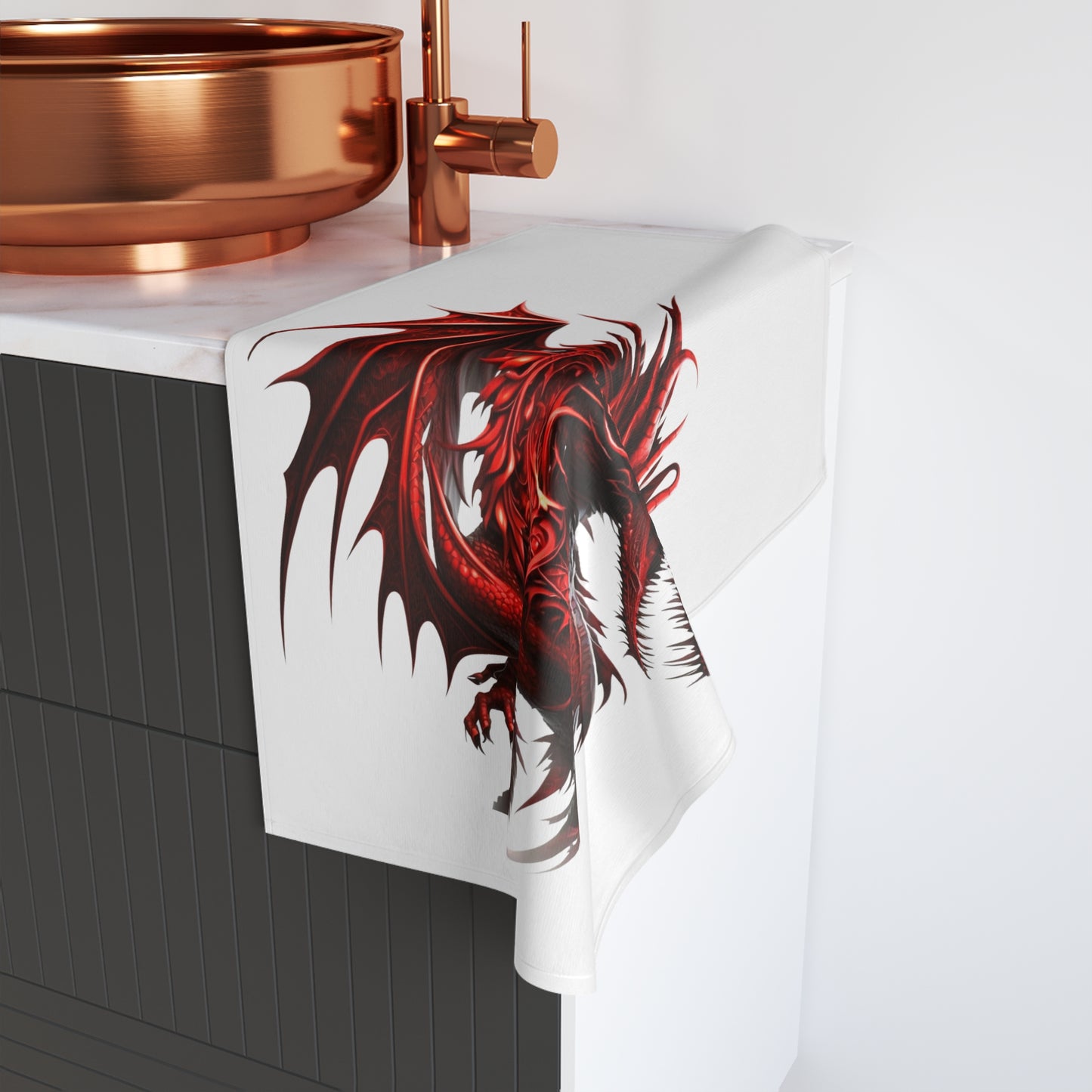 Fierce Red Dragon Hand Towel, Fantasy Dragon Decor, Gift for Gamers, Unique Kitchen Towel, Bathroom Accessories