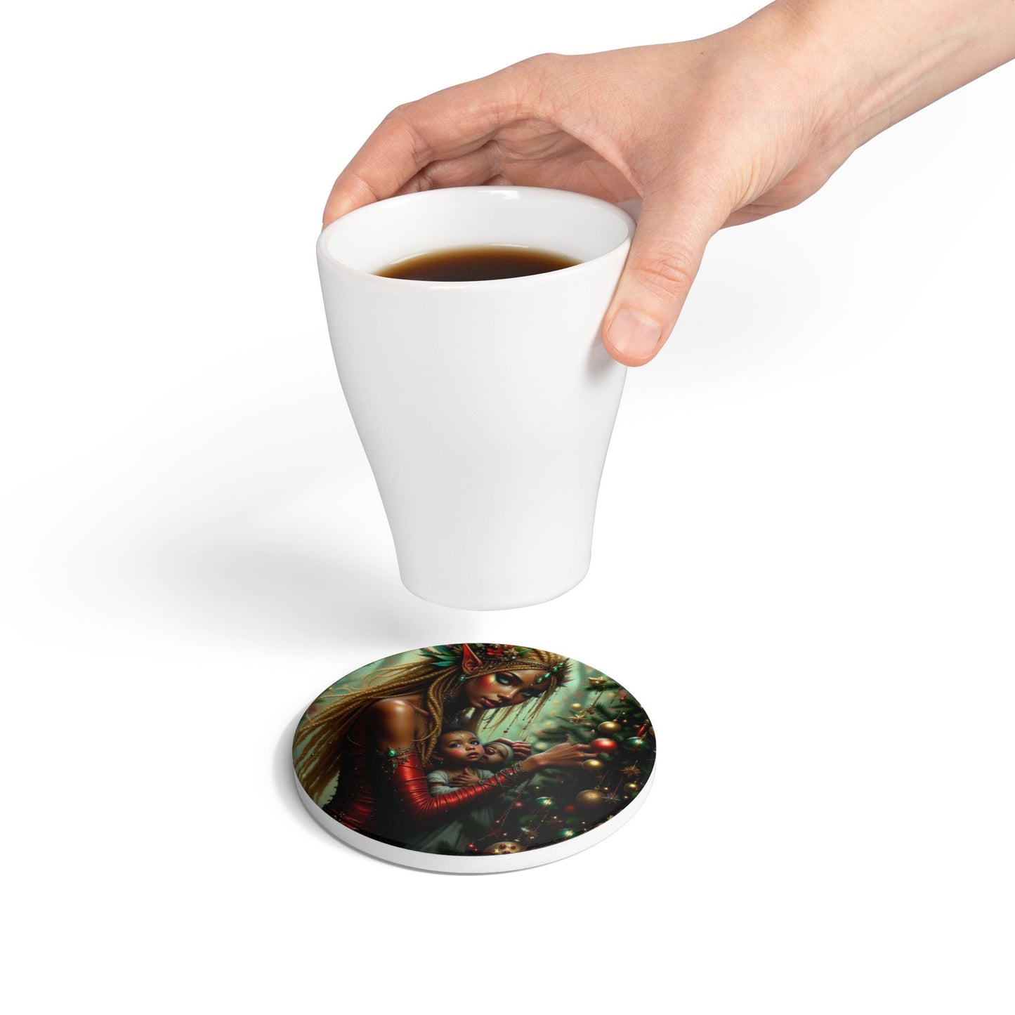 Festive Ceramic Coaster Set, Holiday Drink Coasters, Christmas Home Decor, Gift for Mom, Unique Tableware