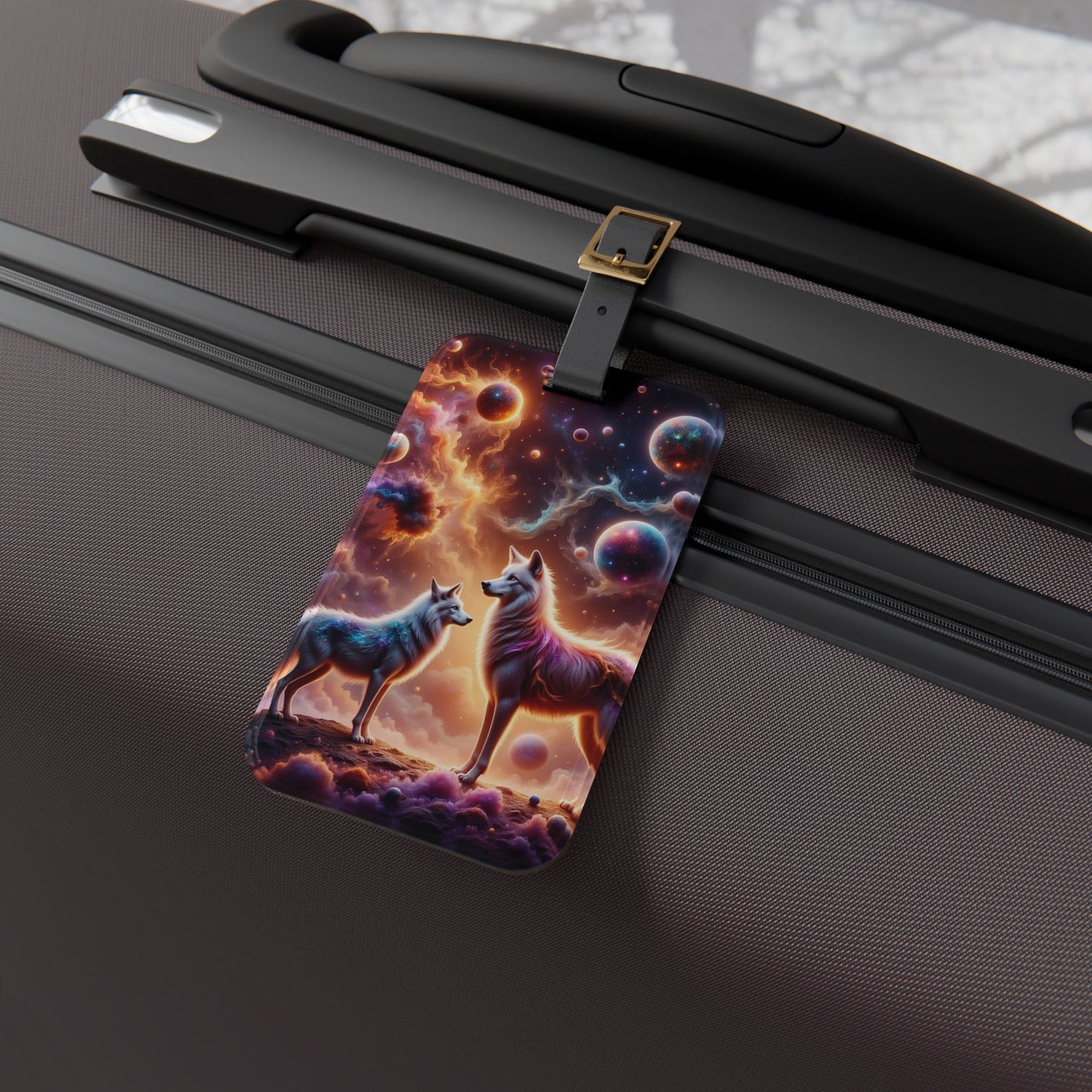 Cosmic Wolves Luggage Tag, Unique Dog Lover Travel Tag, Personalized Pet Luggage ID, Astronaut Dog Themed Baggage Tag, Gift for Pet Owners