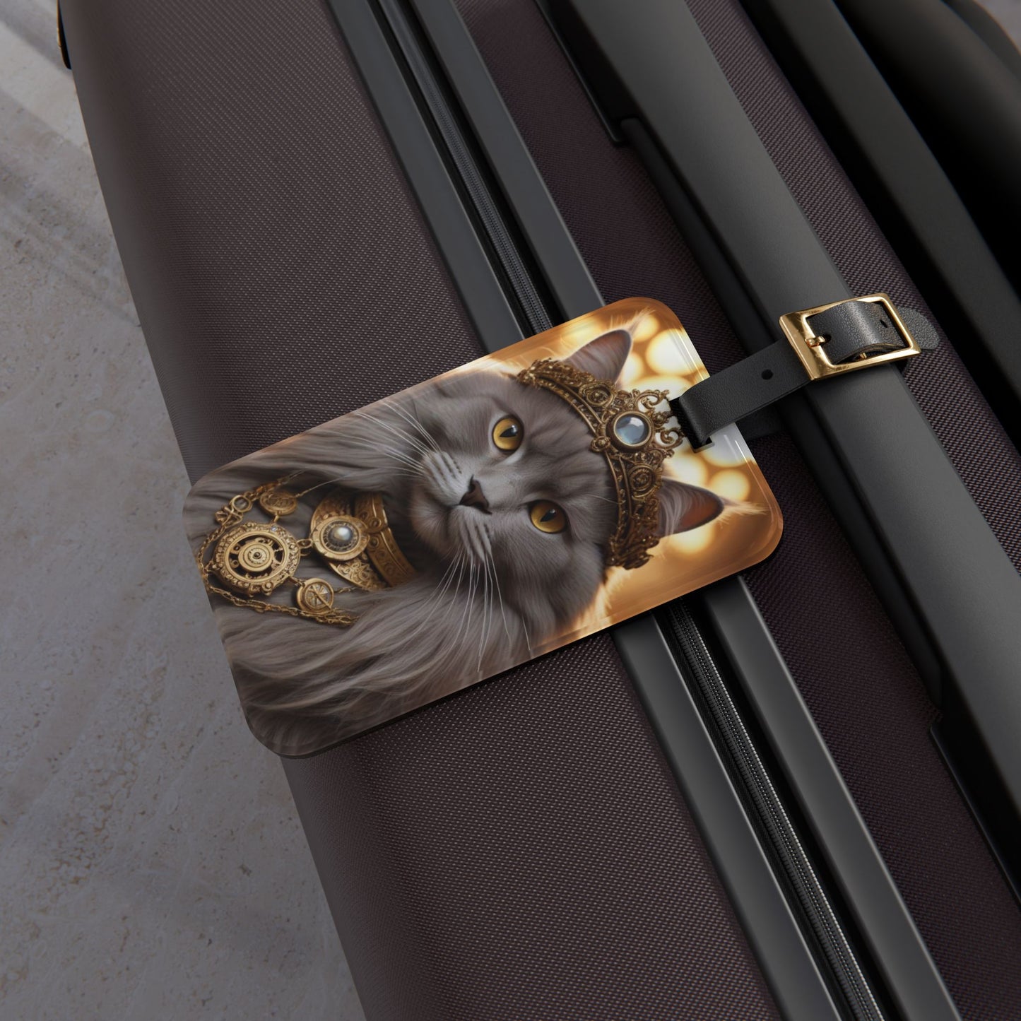 Royal Cat Luggage Tag, Pet Travel Accessory, Animal Lover Gift, Cat Themed Travel Item, Unique Baggage Identifier