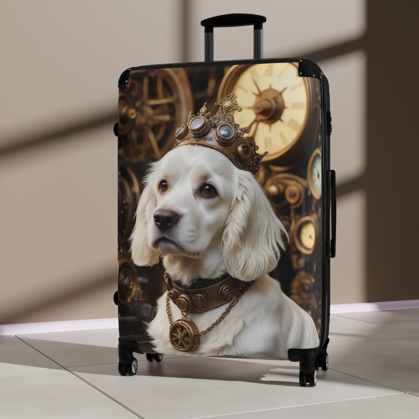 White Cocker Spaniel, Royal Pup Suitcase: Stylish Dog-Themed Luggage for Travelers, Pet Lovers, Travel Gift, Unique Pet Suitcase, Dog Lover Travel Gear