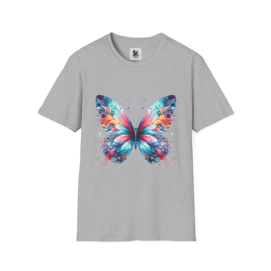 Colorful Butterfly Art Unisex Softstyle T-Shirt, Colorful Tee, Nature-Inspired Apparel, Cute Graphic Shirt
