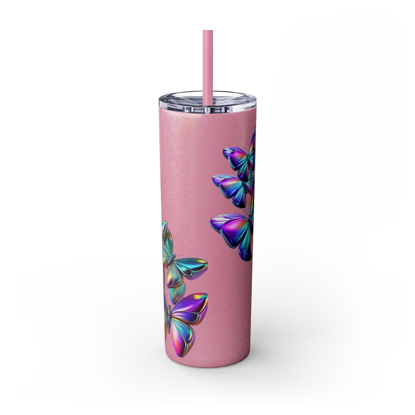 Purple Butterfly Swarm Tumbler with Straw, 20oz