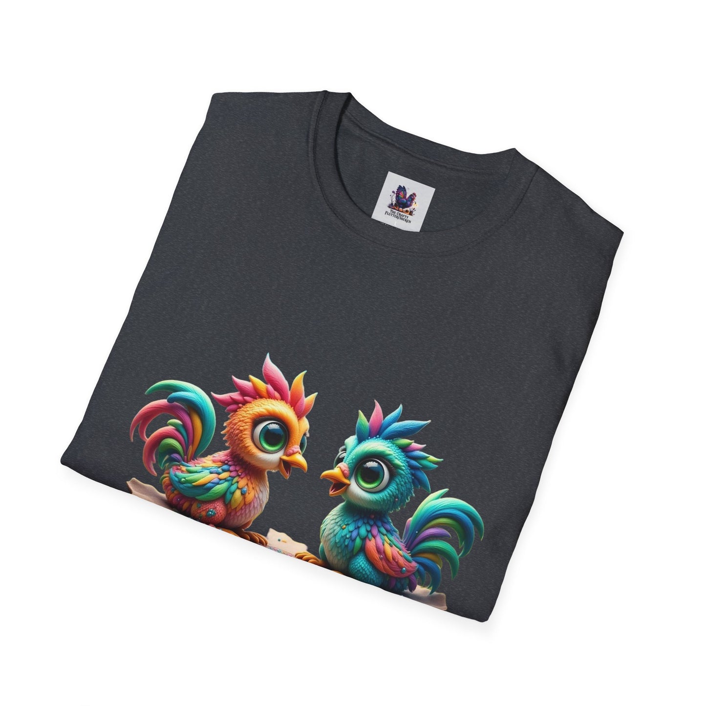 Colorful Kooky Chickens Willow & Sage Art Unisex Softstyle T-Shirt, Colorful Tee, Nature-Inspired Apparel, Cute Graphic Shirt
