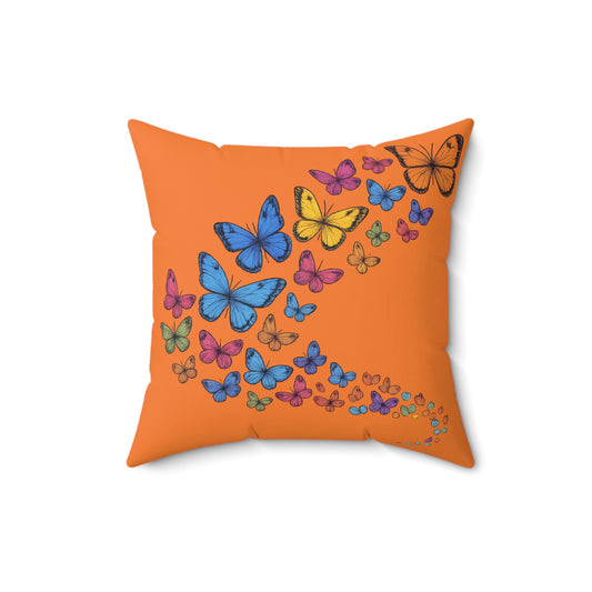 Orange Butterfly Swarm Pillow, Butterfly Print Square Pillow, Decorative Throw Pillows, Home Accent Cushion, Gift for Butterfly Lovers, Spring Decor