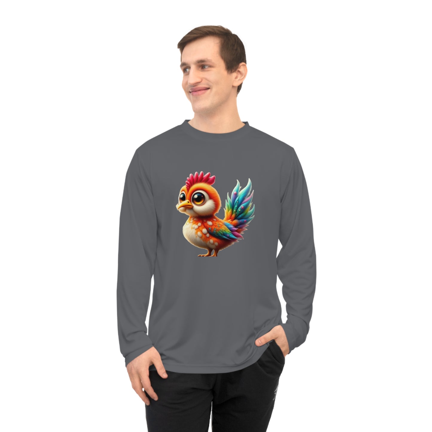Vibrant Rooster Long Sleeve Shirt, Colorful Animal Tee, Unisex Activewear, Unique Gift for Bird Lovers, Outdoor Funwear, Festival Apparel