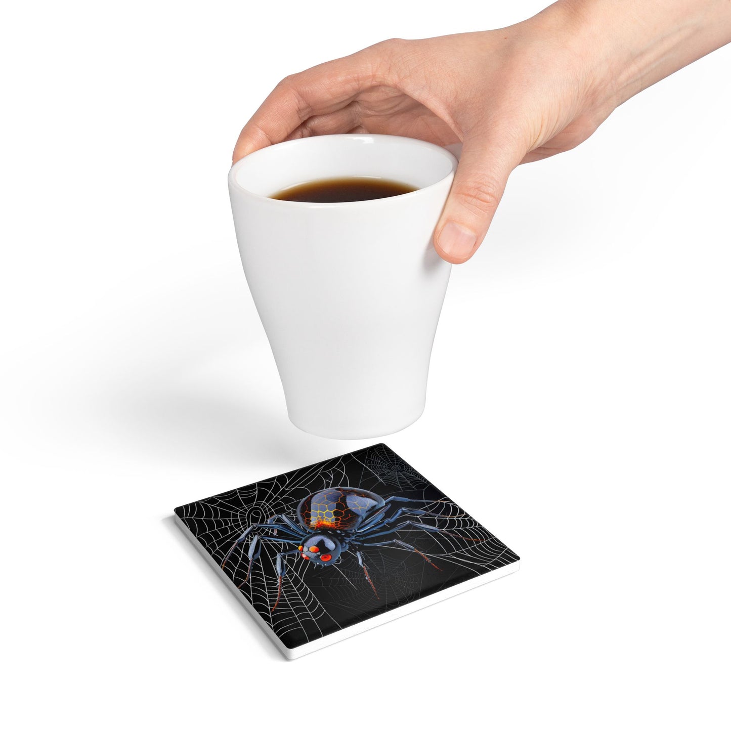 Spooky Spider Ceramic Coaster | Halloween Decor, Gift for Spider Lovers, Home Bar Accessories, Unique Drinkware, Scary Halloween Party