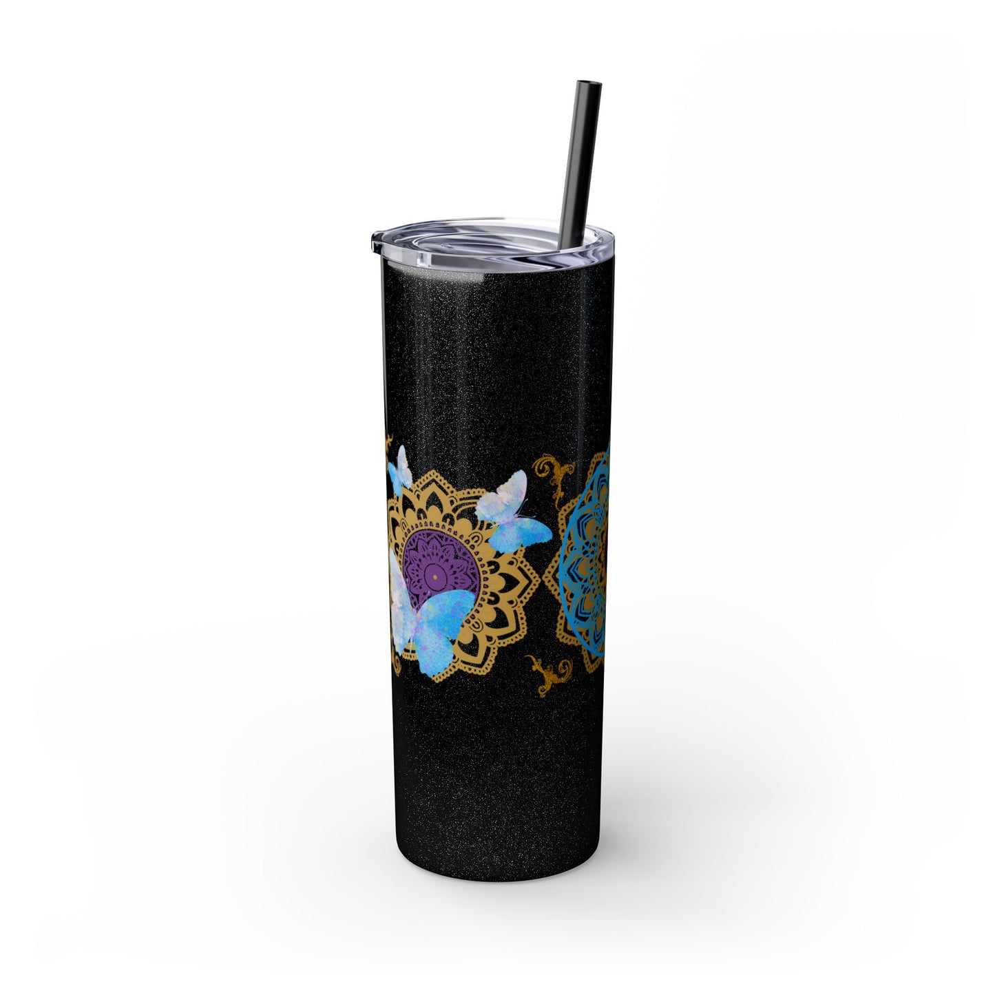 Blue Iceberg Mandala Skinny Tumbler with Straw, 20oz