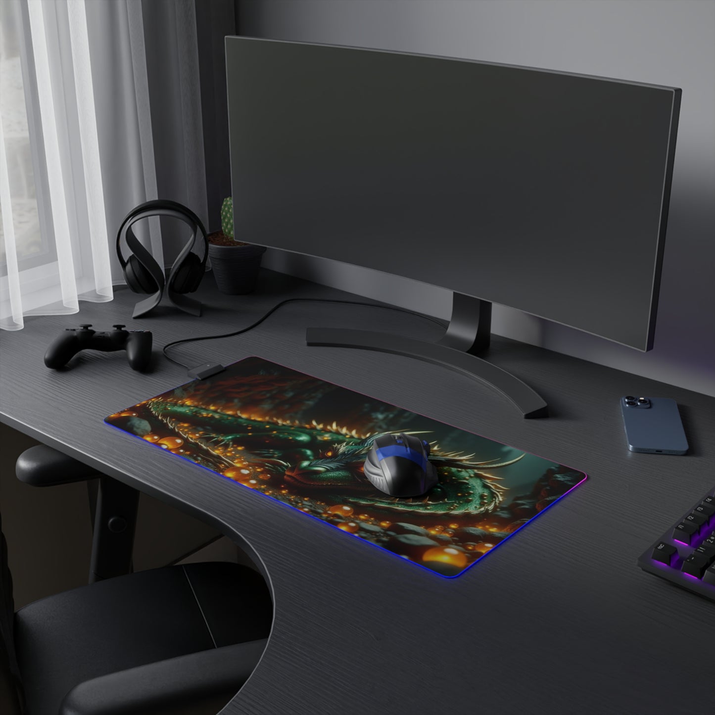 LED Dragon Gaming Mouse Pad, Illuminated Desk Mat, Gamer Accessories, Fantasy Decor, RGB Mouse Pad
