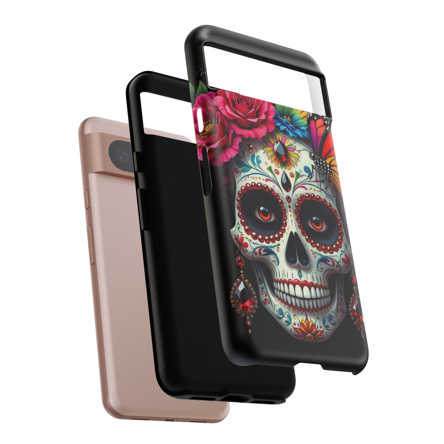 Colorful Sugar Skull Phone Case, Day of the Dead Case, Floral Phone Cover, Flower Skull Design, Edgy Phone Accessory
