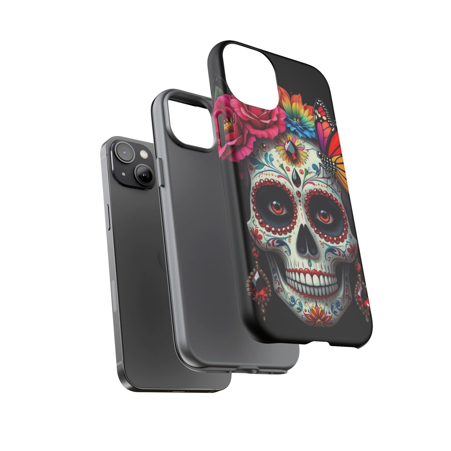 Colorful Sugar Skull Phone Case, Day of the Dead Case, Floral Phone Cover, Flower Skull Design, Edgy Phone Accessory