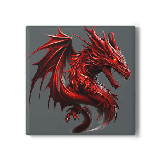 Fantasy Dragon Ceramic Coaster, Unique Home Decor, Table Protector, Gift for Gamers, Medieval Theme, Red Dragon Artwork