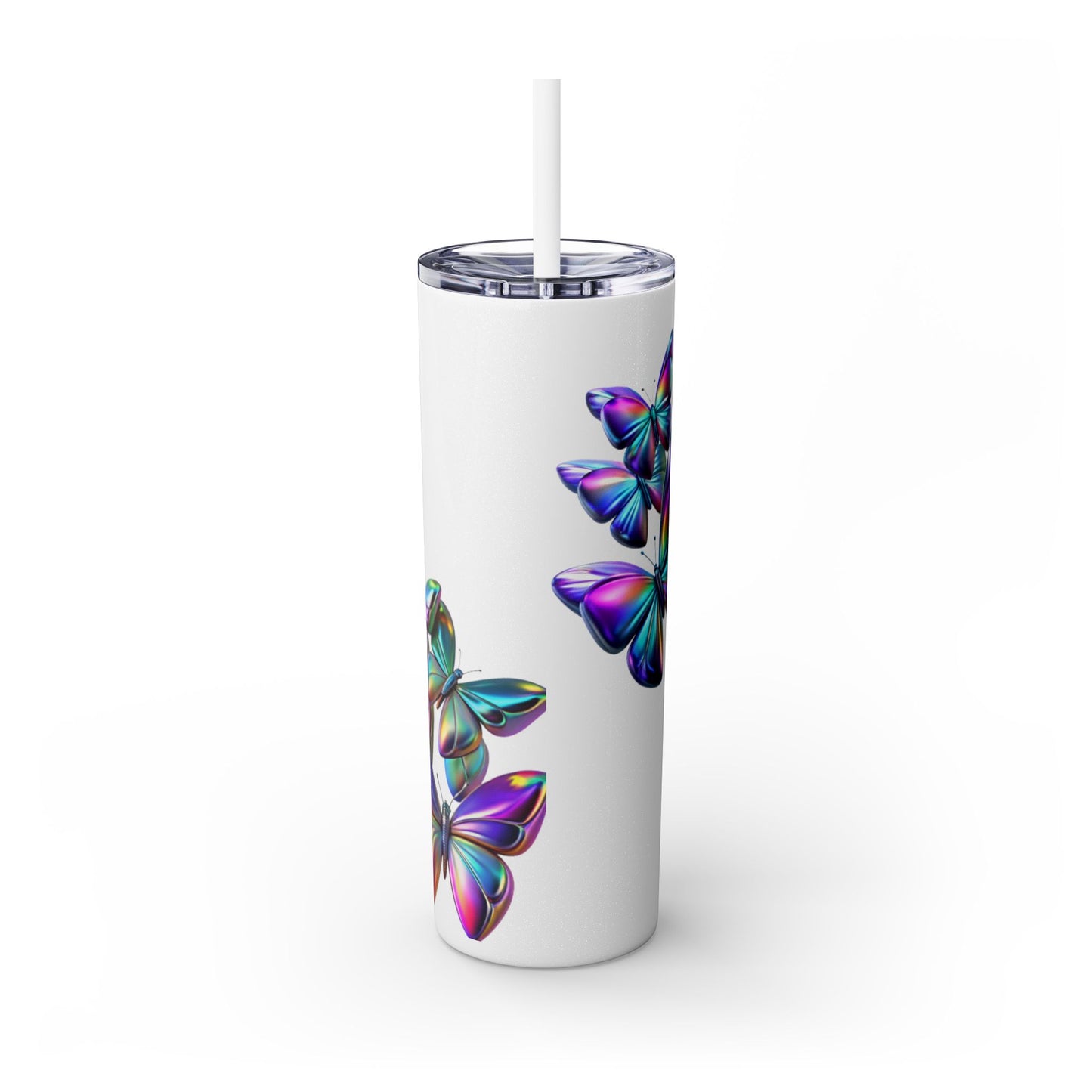 Purple Butterfly Swarm Tumbler with Straw, 20oz