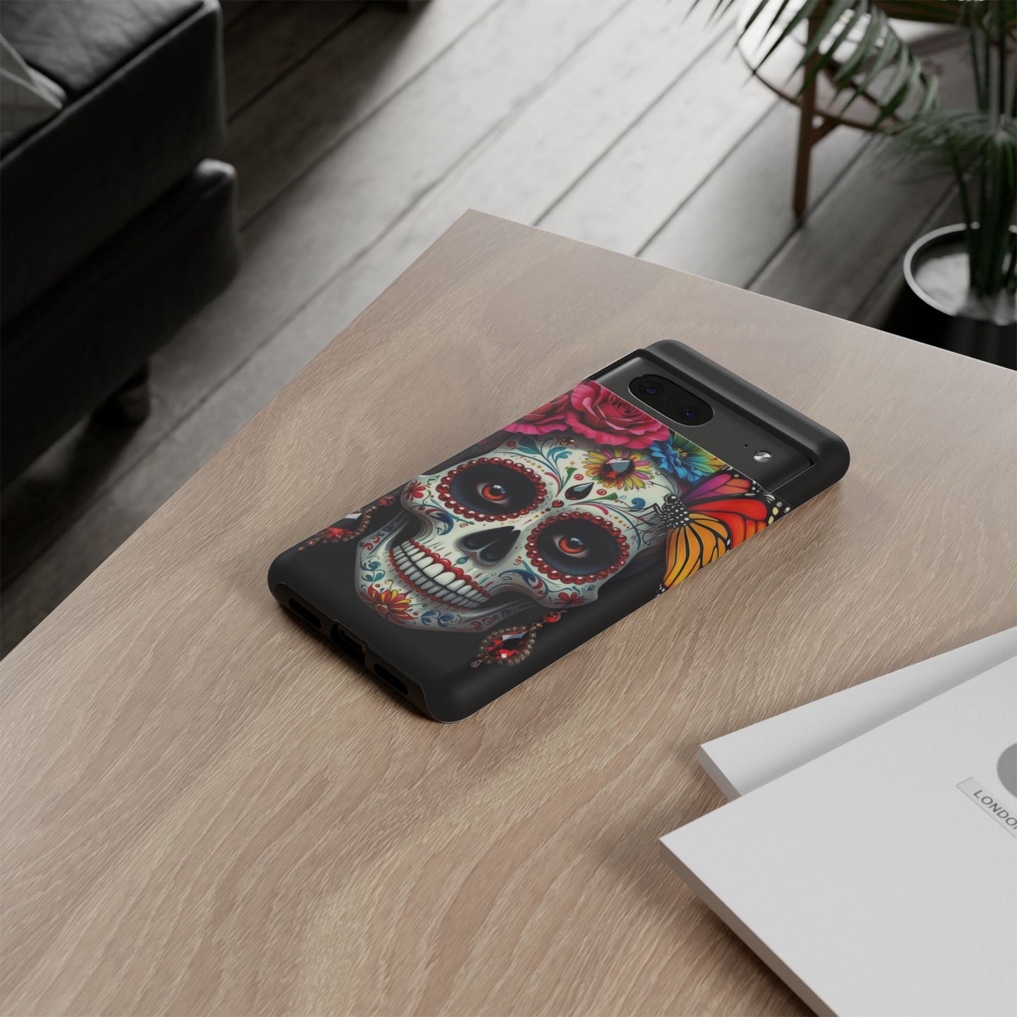 Colorful Sugar Skull Phone Case, Day of the Dead Case, Floral Phone Cover, Flower Skull Design, Edgy Phone Accessory