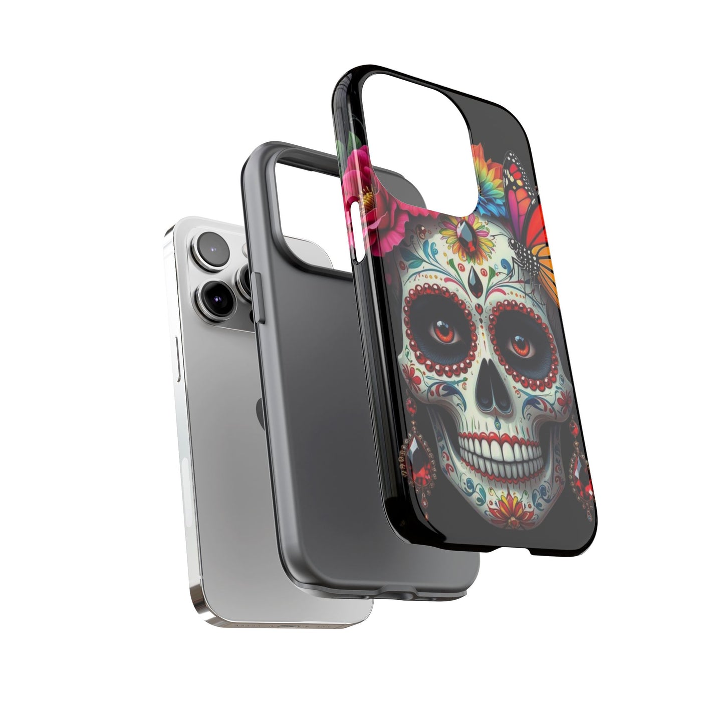 Colorful Sugar Skull Phone Case, Day of the Dead Case, Floral Phone Cover, Flower Skull Design, Edgy Phone Accessory