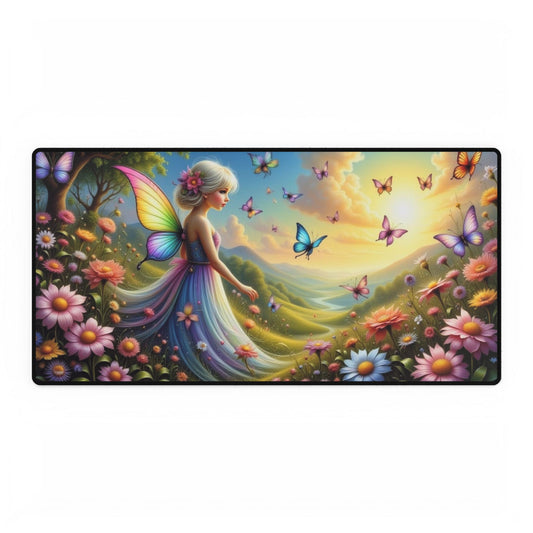 Whimsical Fairy Garden Desk Mat | Colorful Mousepad for Office Decor, Gift for Her, Fantasy Art, Home Office Accessory, Work Desk Decoration