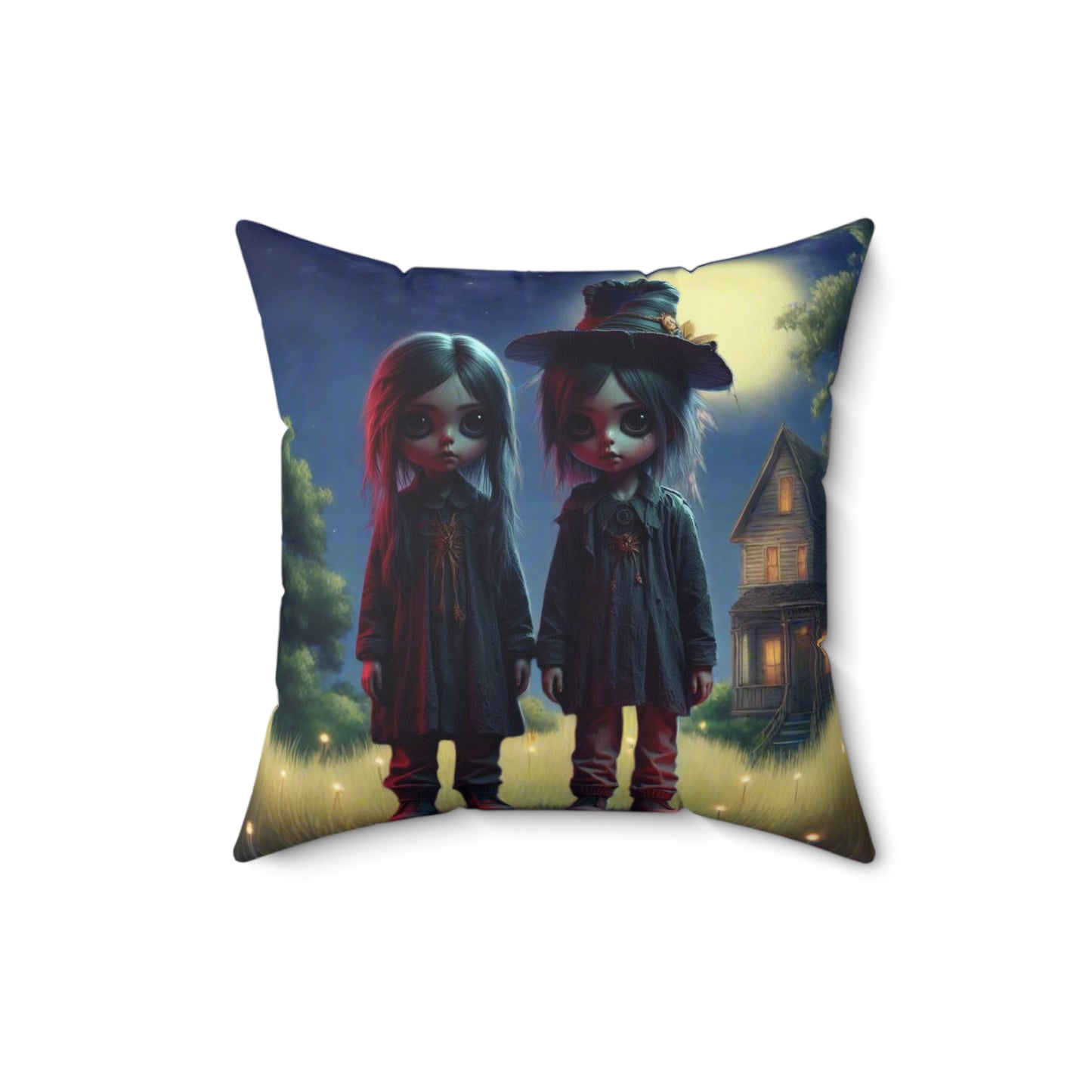 Gothic Creepy Square Pillow, Decorative Cushion, Spooky Home Decor, Cozy Fall Vibes, Witchy Gift Idea, Timmy and Tina