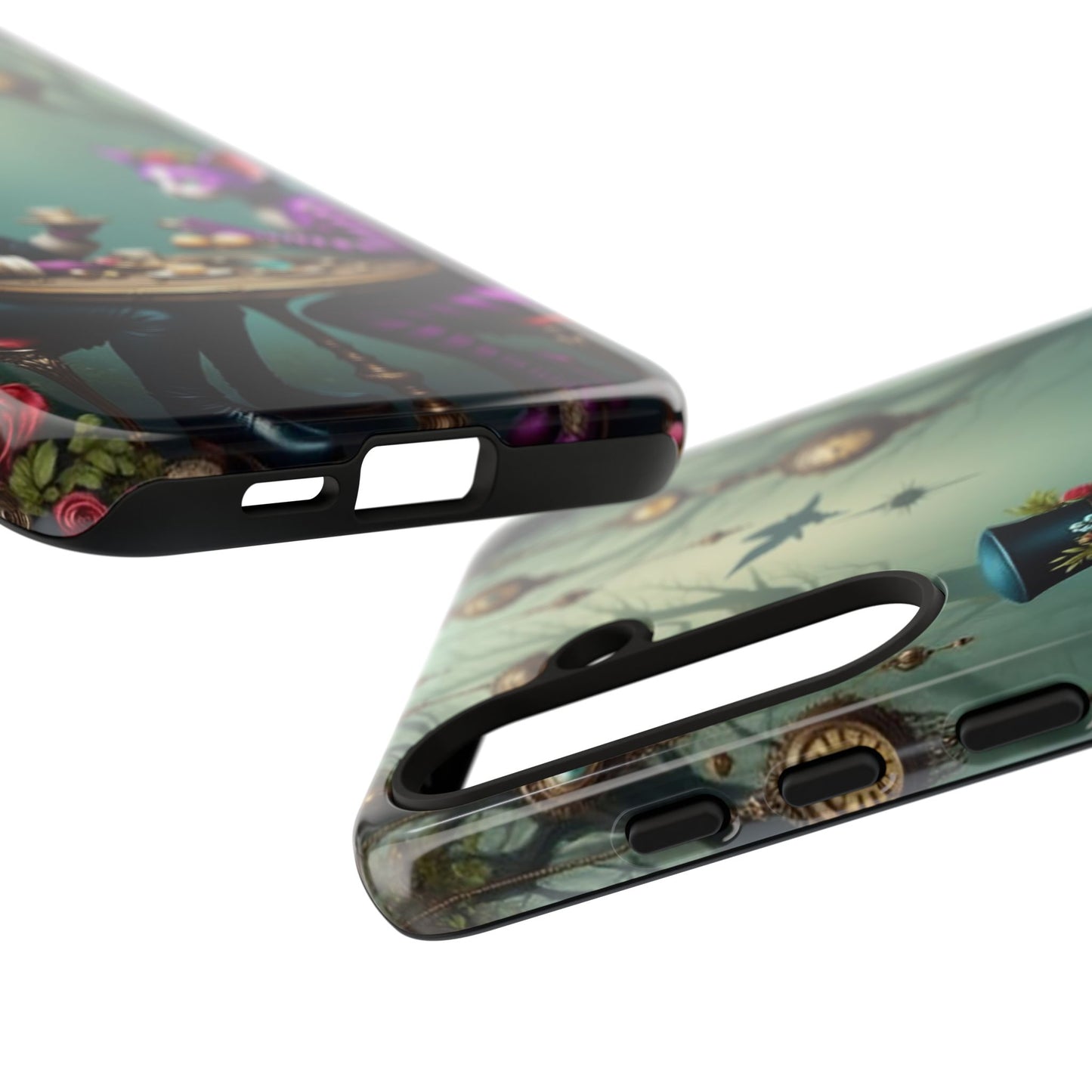Whimsical Phone Case with Cat and Mad Hatter Design, Perfect for Gifting, Fantasy Lovers, Tea Party Theme, Tough Cases