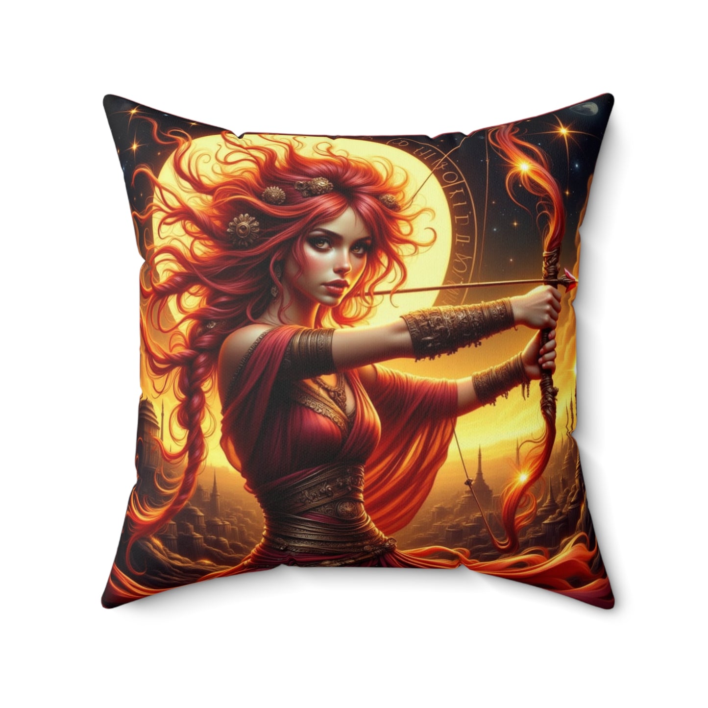 Zodiac Sagittarius, Fierce Goddess Square Pillow | Bohemian Decor, Fantasy Home Accessory, Gift for Her, Living Room Cushion, Couch Throw Pillow