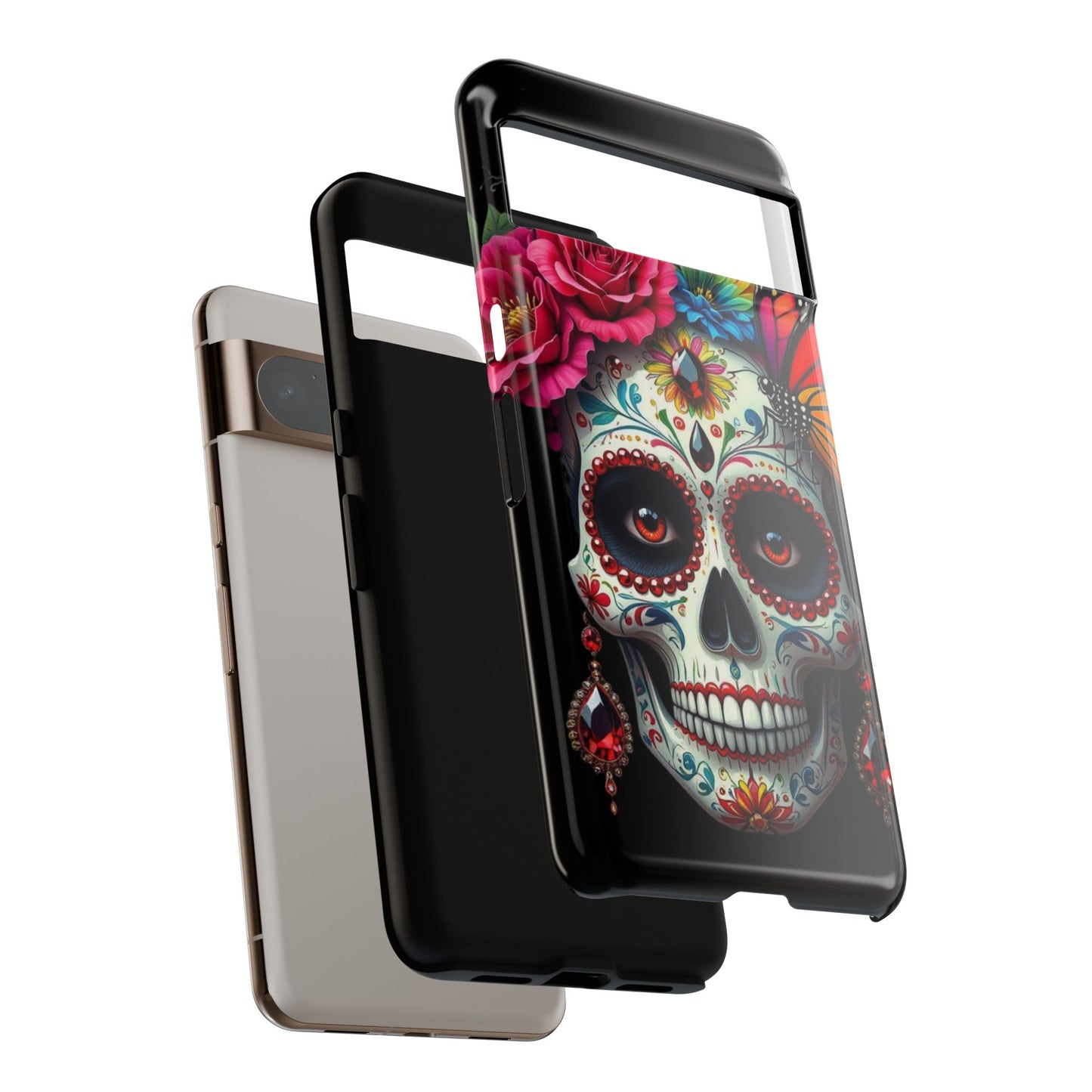 Colorful Sugar Skull Phone Case, Day of the Dead Case, Floral Phone Cover, Flower Skull Design, Edgy Phone Accessory