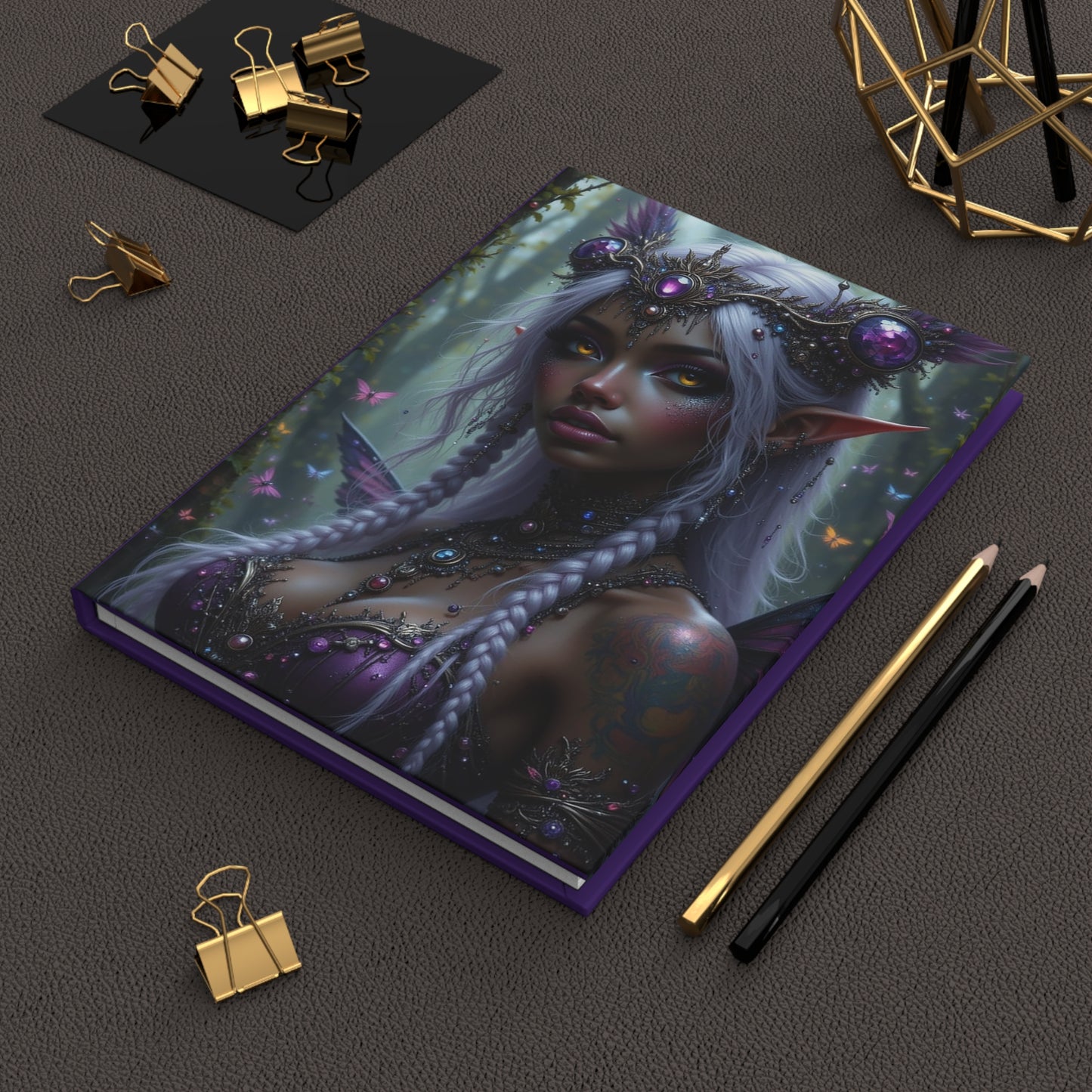 Nubian Elf Princess Enchanted Fantasy Journal, Whimsical Writing Notebook, Elf Art Cover, Gifts for Creatives, Fairy Tale Inspiration