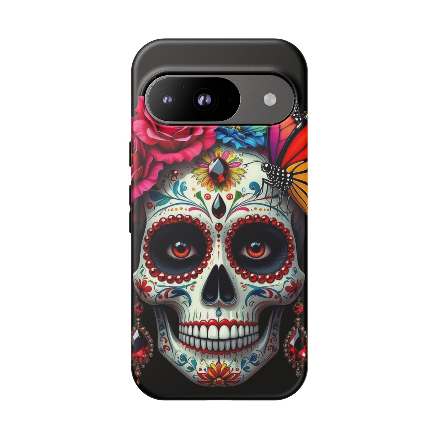 Colorful Sugar Skull Phone Case, Day of the Dead Case, Floral Phone Cover, Flower Skull Design, Edgy Phone Accessory
