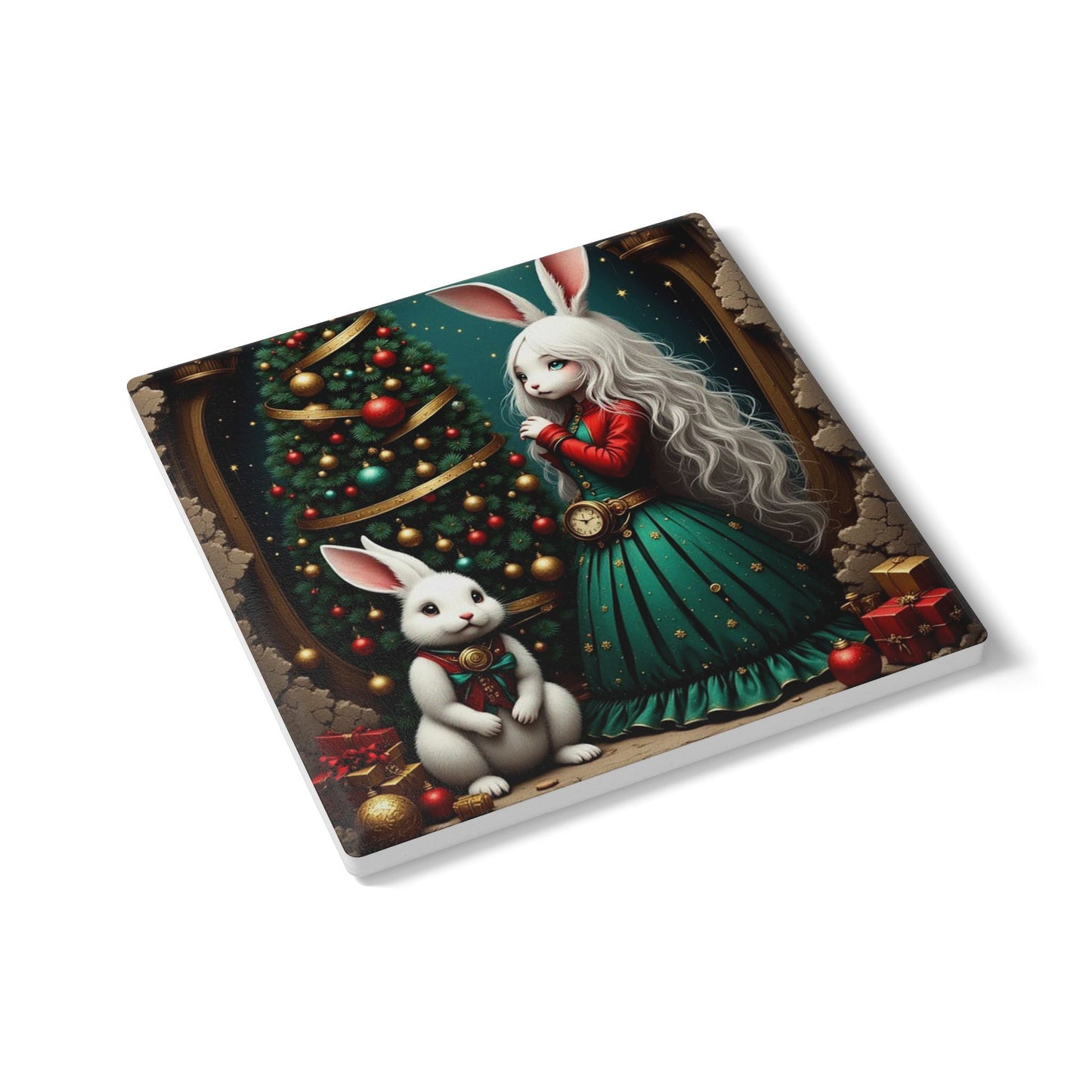 Whimsical Christmas Bunny Ceramic Coaster - Cute Holiday Decor, Festive Home Accessory, Gift for Rabbit Lovers, Christmas Tableware, [...]