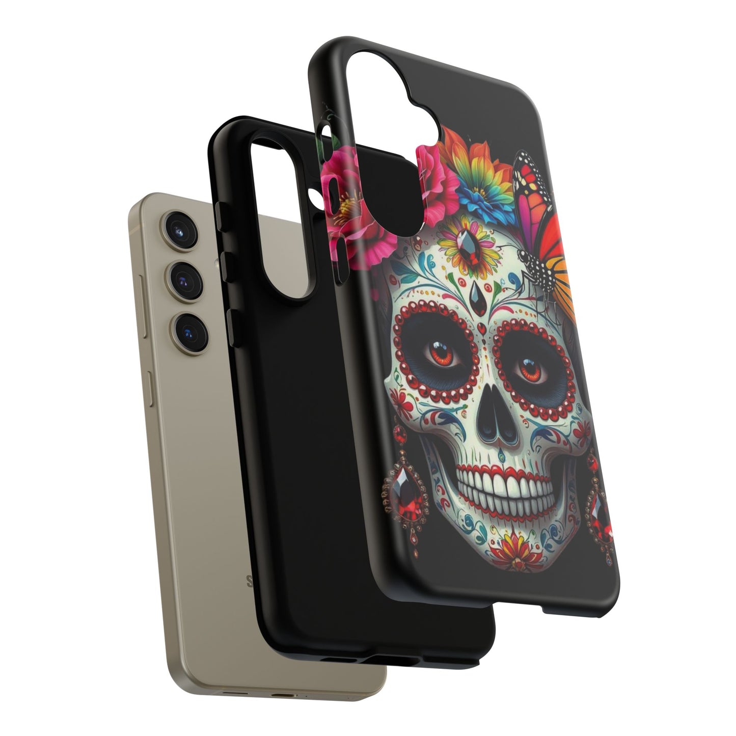 Colorful Sugar Skull Phone Case, Day of the Dead Case, Floral Phone Cover, Flower Skull Design, Edgy Phone Accessory